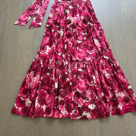 Cara Cara Mattera Floral One Shoulder Maxi Dress Pink Enchanted Tie Sz 4 w/ tags - Picture 5 of 11